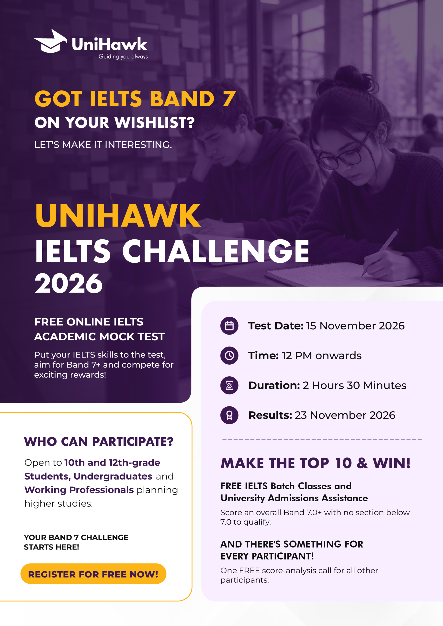 UniHawk IELTS Challenge 2026: Free Full-Length IELTS Mock Test